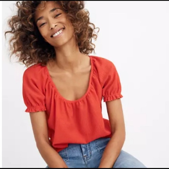 Madewell Tops - Madewell Texture & Thread Peasant Top Red Small